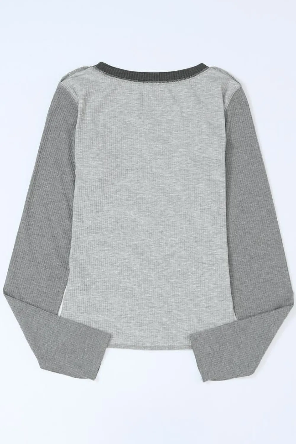 Hot Dear-Lover Expose Seam Color Block Ribbed Knit Top Gray
