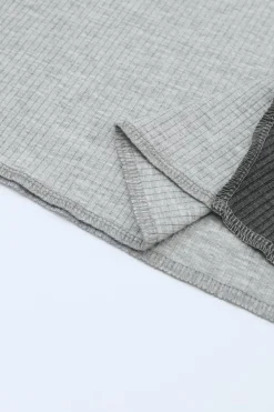 Hot Dear-Lover Expose Seam Color Block Ribbed Knit Top Gray