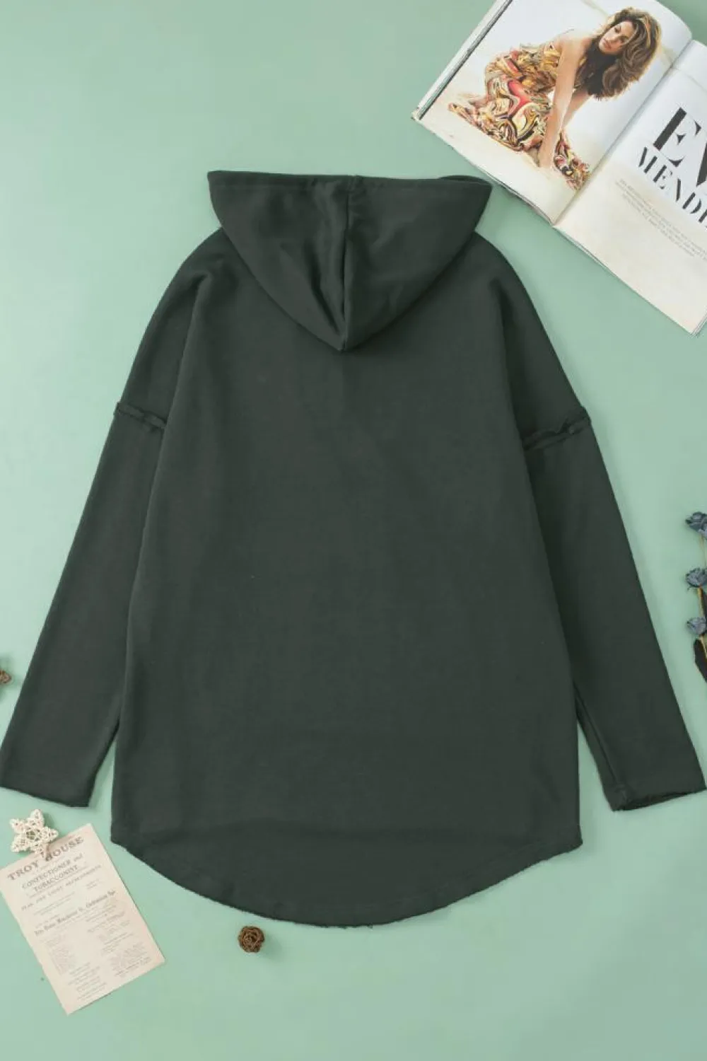 Clearance Dear-Lover Exposed Seam Raw Edge Hoodie with Pockets Gray
