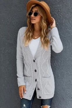 Outlet Dear-Lover Front Pocket and Buttons Closure Cardigan Gray