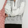 Outlet Dear-Lover Half Zipper Collared Drop Shoulder Side Slits Sweatshirt Gray