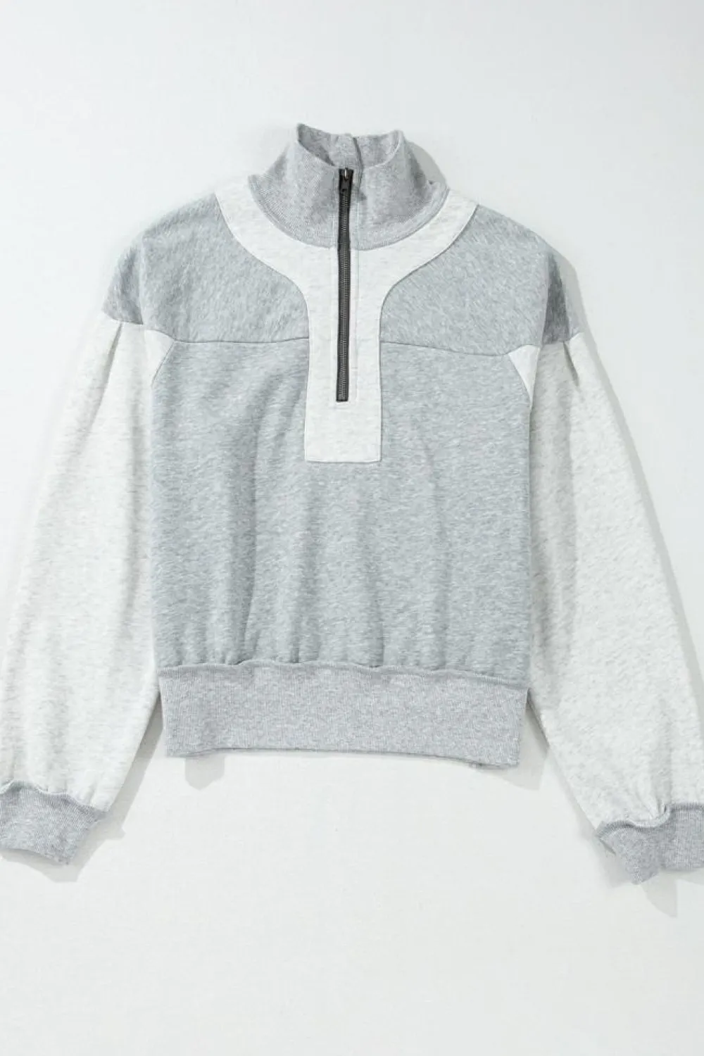 Outlet Dear-Lover Half Zipper Collared Drop Shoulder Side Slits Sweatshirt Gray