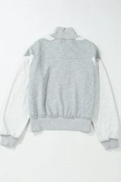 Outlet Dear-Lover Half Zipper Collared Drop Shoulder Side Slits Sweatshirt Gray
