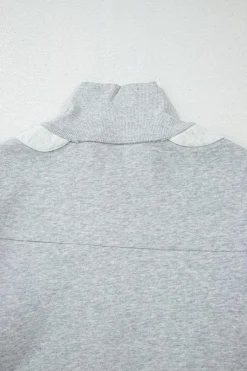 Outlet Dear-Lover Half Zipper Collared Drop Shoulder Side Slits Sweatshirt Gray