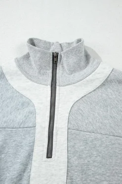 Outlet Dear-Lover Half Zipper Collared Drop Shoulder Side Slits Sweatshirt Gray