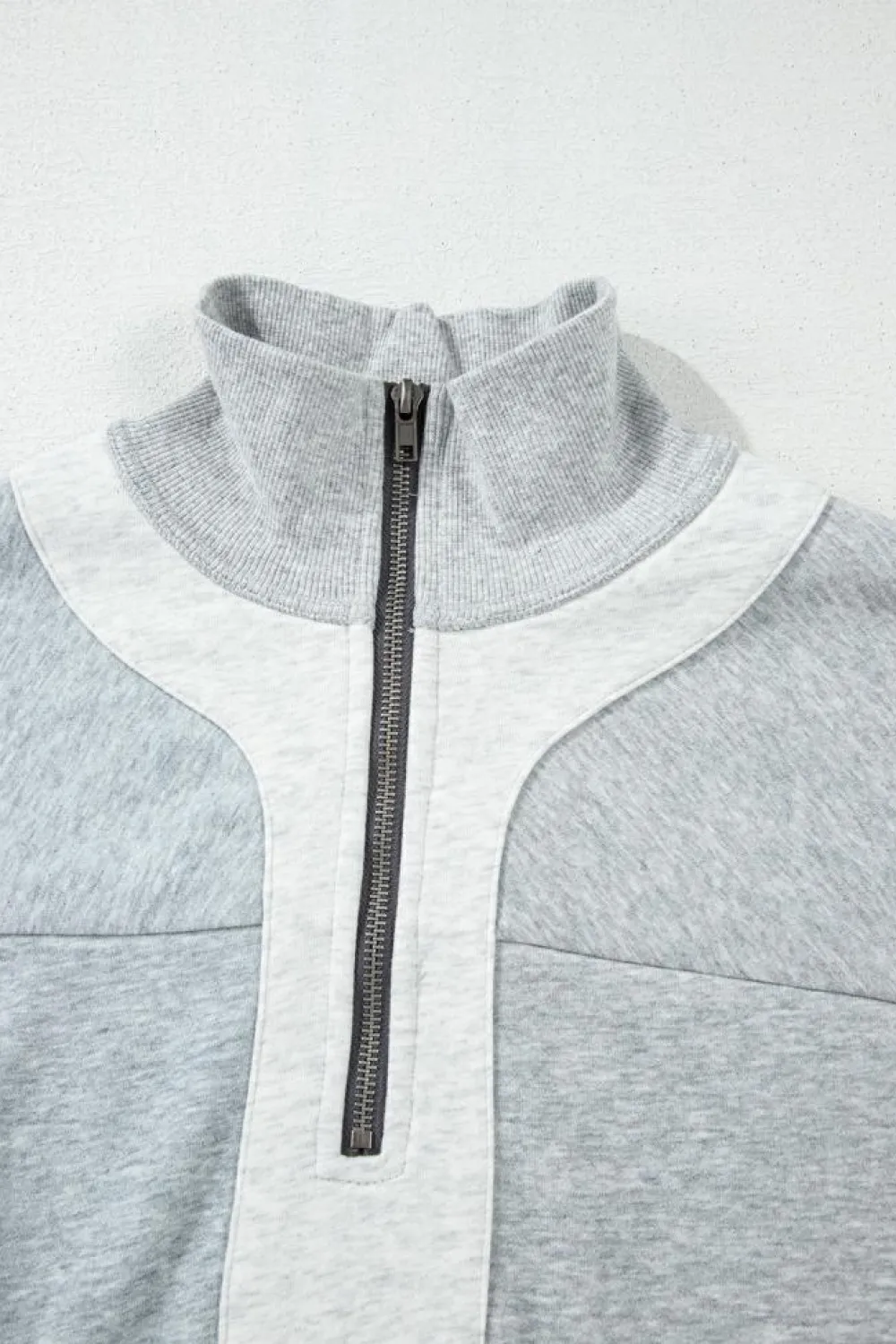 Outlet Dear-Lover Half Zipper Collared Drop Shoulder Side Slits Sweatshirt Gray