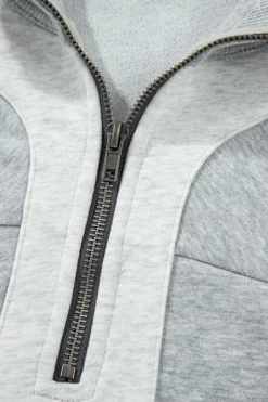 Outlet Dear-Lover Half Zipper Collared Drop Shoulder Side Slits Sweatshirt Gray