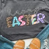 Online Dear-Lover Happy EASTER Lettering Graphic Crewneck Tee Gray