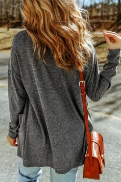 Clearance Dear-Lover Heather Knit Pocketed Button Front Cardigan Gray
