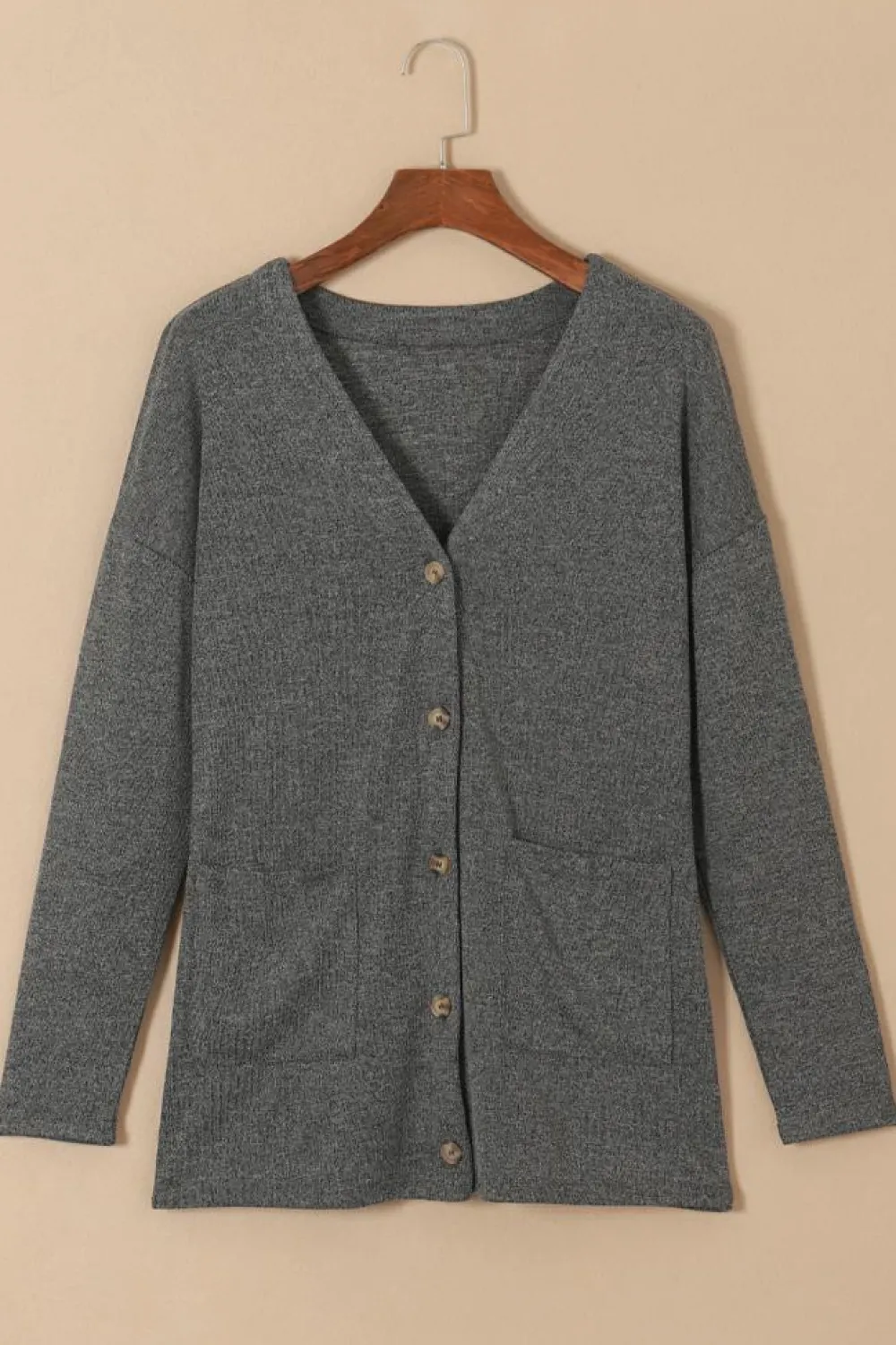 Clearance Dear-Lover Heather Knit Pocketed Button Front Cardigan Gray