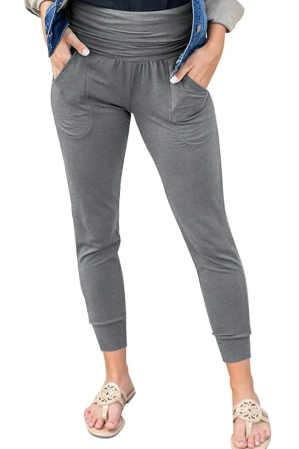New Dear-Lover High Waist Pleated Pocket Leggings Gray