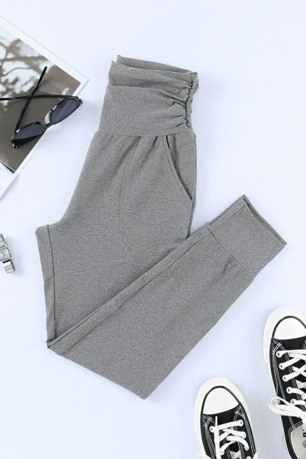 New Dear-Lover High Waist Pleated Pocket Leggings Gray