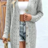Sale Dear-Lover Hollow Out Buttons Front Long Cardigan Gray