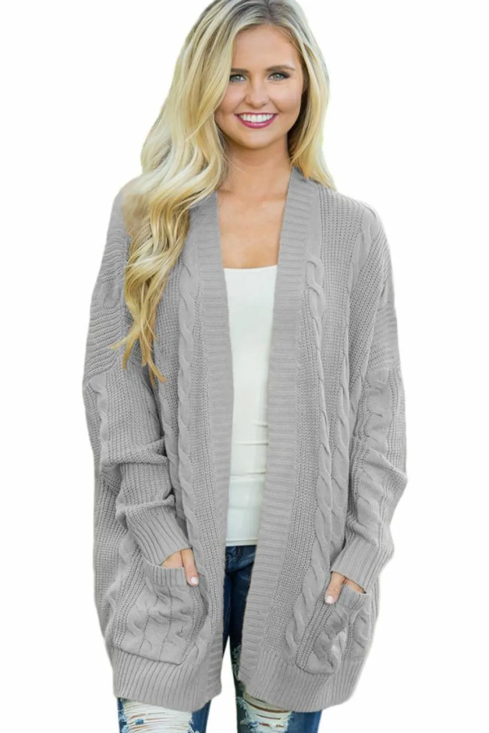 Outlet Dear-Lover Knit Texture Long Cardigan Gray