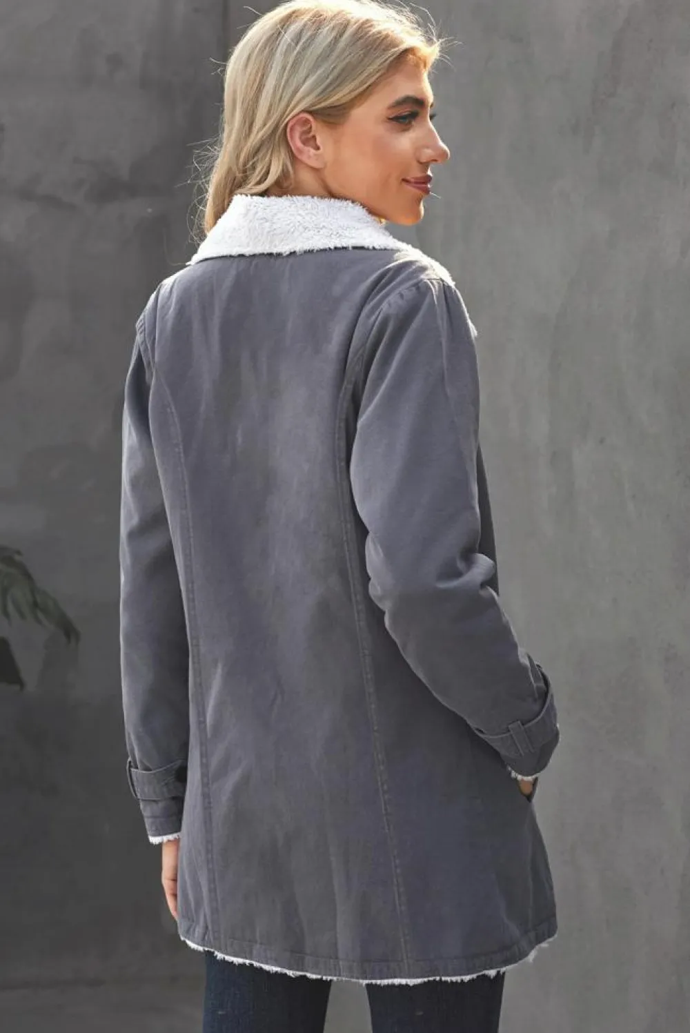 Hot Dear-Lover Lapel Collar Button Fleece Jacket Gray