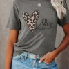 Sale Dear-Lover Leopard Heart Be Kind Graphic Tee Gray