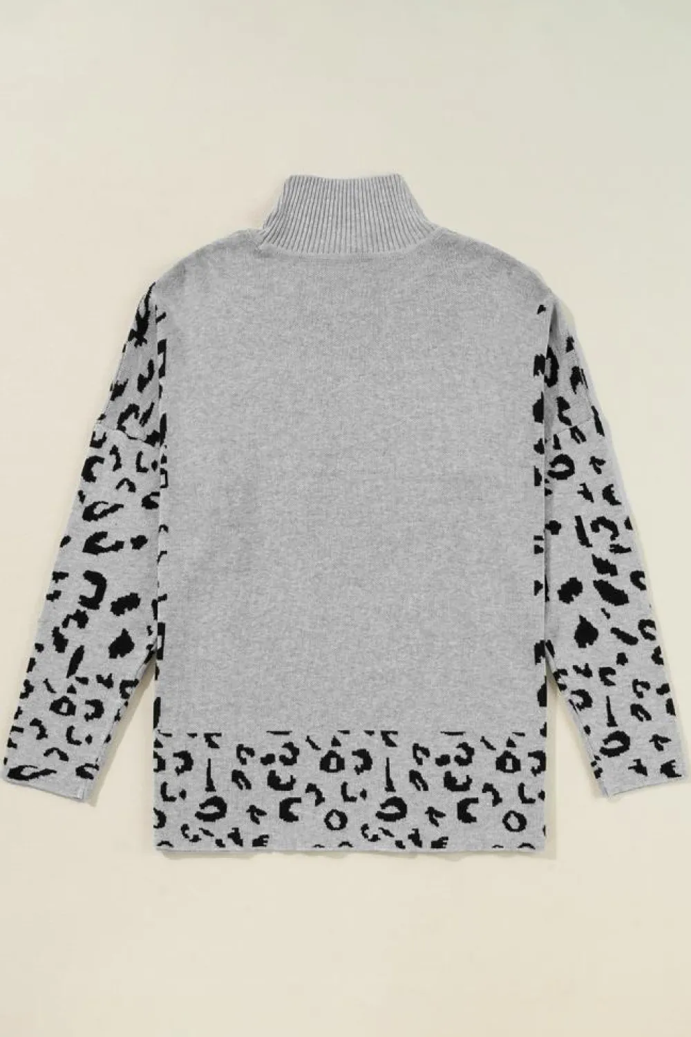 Best Dear-Lover Leopard High Neck Side Slit Oversized Sweater Gray