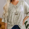 Online Dear-Lover Leopard Print Half Sleeve V Neck Loose Fit T Shirt Gray