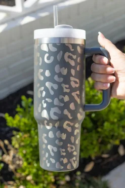 New Dear-Lover Leopard Print 40OZ Stainless Steel Portable Cup with Handle Gray