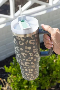 New Dear-Lover Leopard Print 40OZ Stainless Steel Portable Cup with Handle Gray