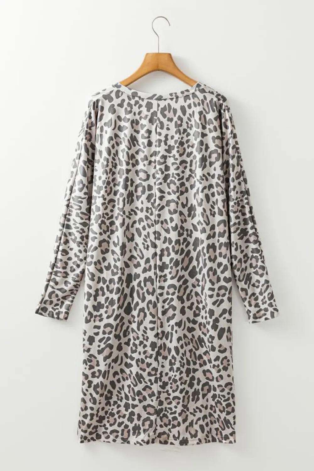 Clearance Dear-Lover Leopard Print V Neck Loose Fit Mini Dress Gray