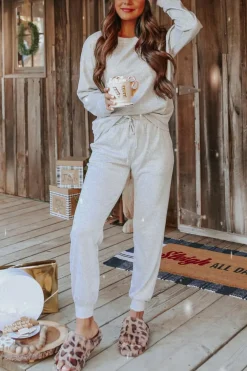 Hot Dear-Lover Long Sleeve Pullover and Jogger Pants Lounge Set Gray