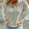 Sale Dear-Lover Long Sleeve Textured Knit Patchwork Hoodie Gray