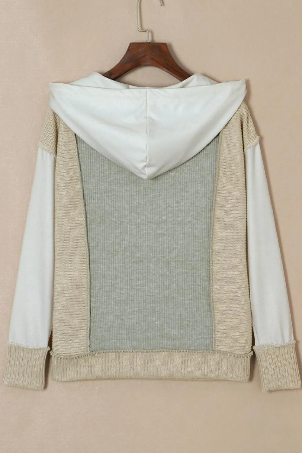 Sale Dear-Lover Long Sleeve Textured Knit Patchwork Hoodie Gray