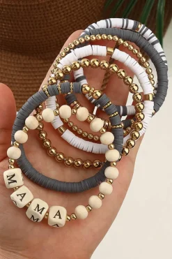 Online Dear-Lover MAMA Beaded Multi Layered Bracelet Gray