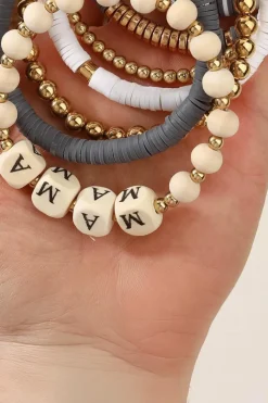 Online Dear-Lover MAMA Beaded Multi Layered Bracelet Gray