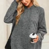 Discount Dear-Lover Mineral Wash Kangaroo Pocket Drawstring Pullover Hoodie Gray