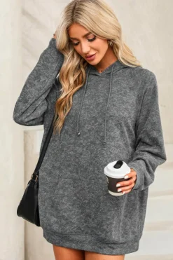 Discount Dear-Lover Mineral Wash Kangaroo Pocket Drawstring Pullover Hoodie Gray