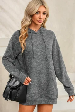 Discount Dear-Lover Mineral Wash Kangaroo Pocket Drawstring Pullover Hoodie Gray