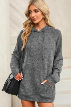 Discount Dear-Lover Mineral Wash Kangaroo Pocket Drawstring Pullover Hoodie Gray