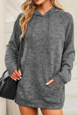 Discount Dear-Lover Mineral Wash Kangaroo Pocket Drawstring Pullover Hoodie Gray