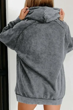 Discount Dear-Lover Mineral Wash Kangaroo Pocket Drawstring Pullover Hoodie Gray