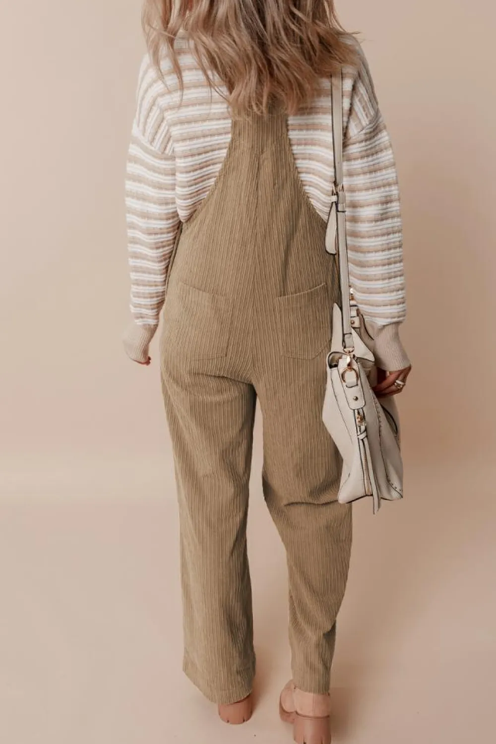 Best Dear-Lover Solid Pocketed Loose Fit Corduroy Overall Gray Morn