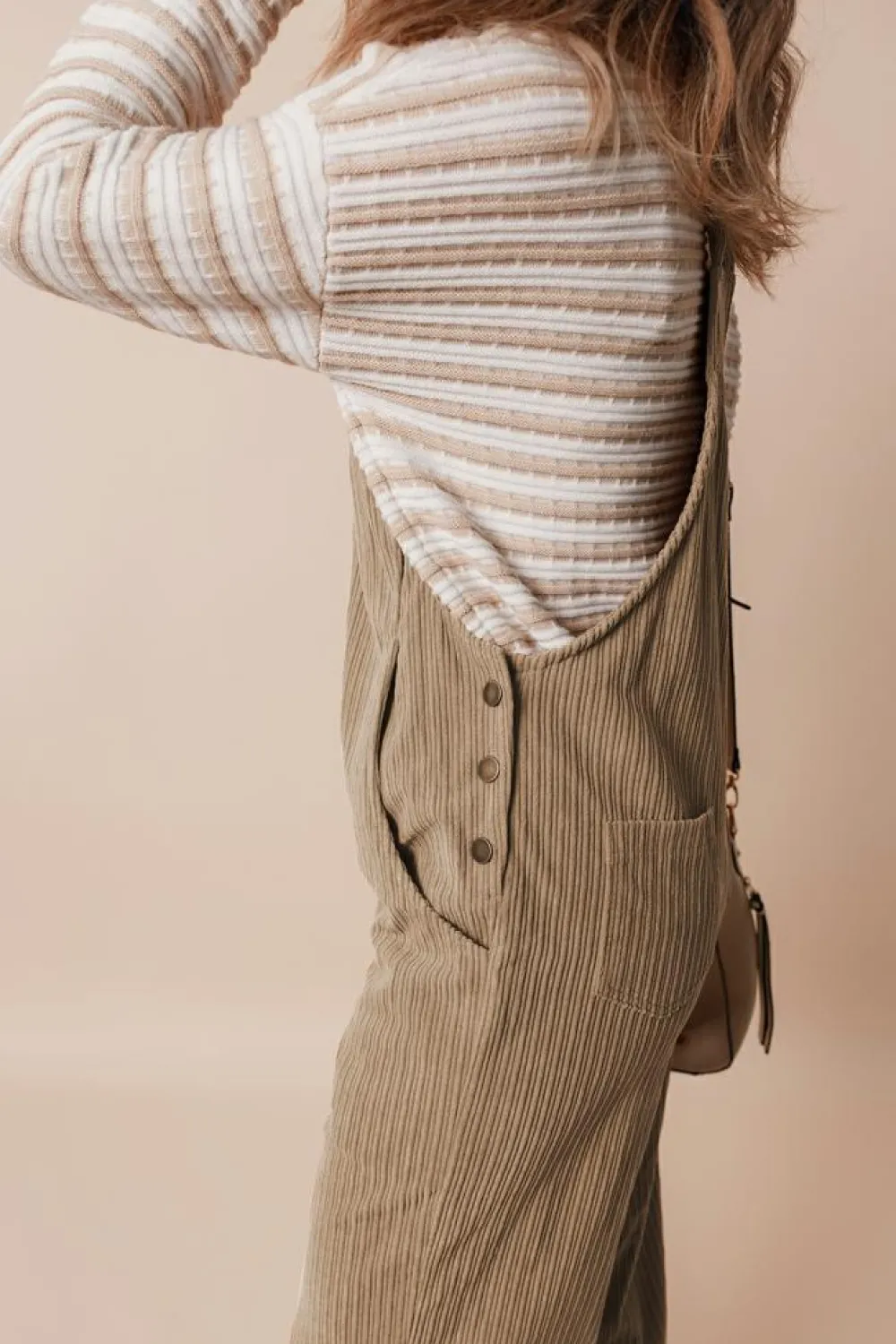 Best Dear-Lover Solid Pocketed Loose Fit Corduroy Overall Gray Morn