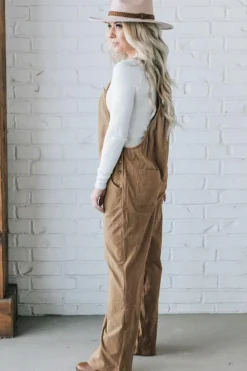 Best Dear-Lover Solid Pocketed Loose Fit Corduroy Overall Gray Morn