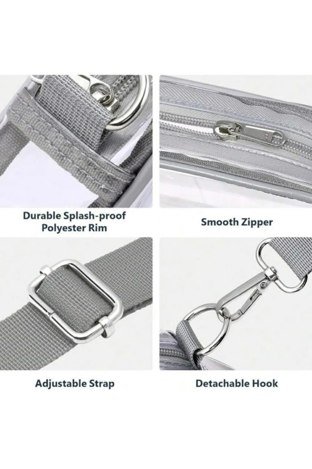 Fashion Dear-Lover Multi-Pocket Contrast Edge Detachable Strap Clear Shoulder Bag Gray