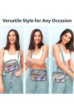 Fashion Dear-Lover Multi-Pocket Contrast Edge Detachable Strap Clear Shoulder Bag Gray