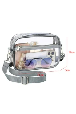 Fashion Dear-Lover Multi-Pocket Contrast Edge Detachable Strap Clear Shoulder Bag Gray