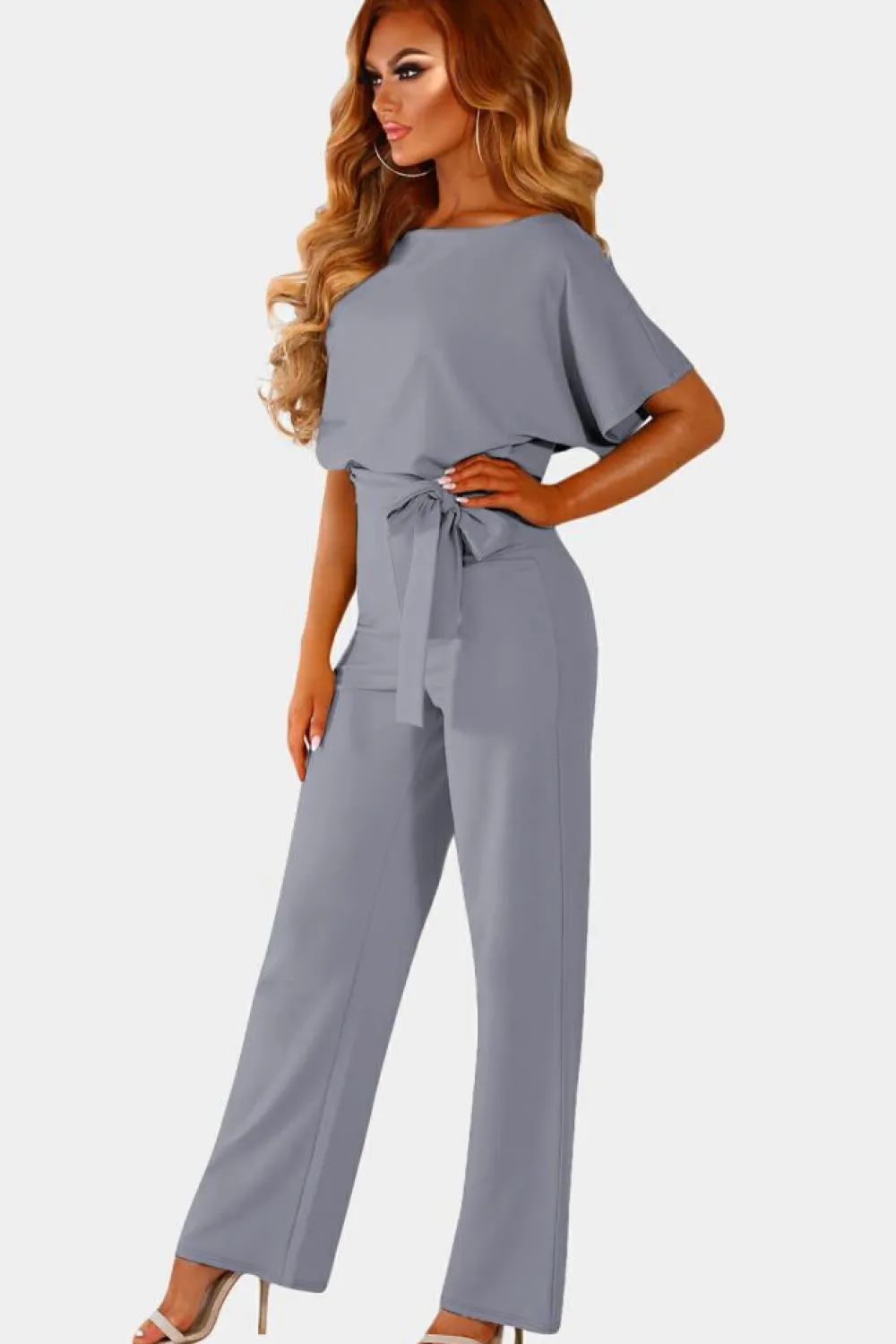 Outlet Dear-Lover Oh So Glam Belted Wide Leg Jumpsuit Gray