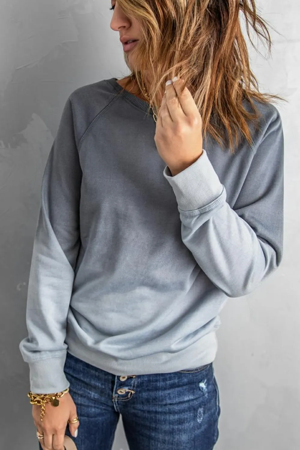 New Dear-Lover Ombre Crewneck Long Sleeve Sweatshirt Gray