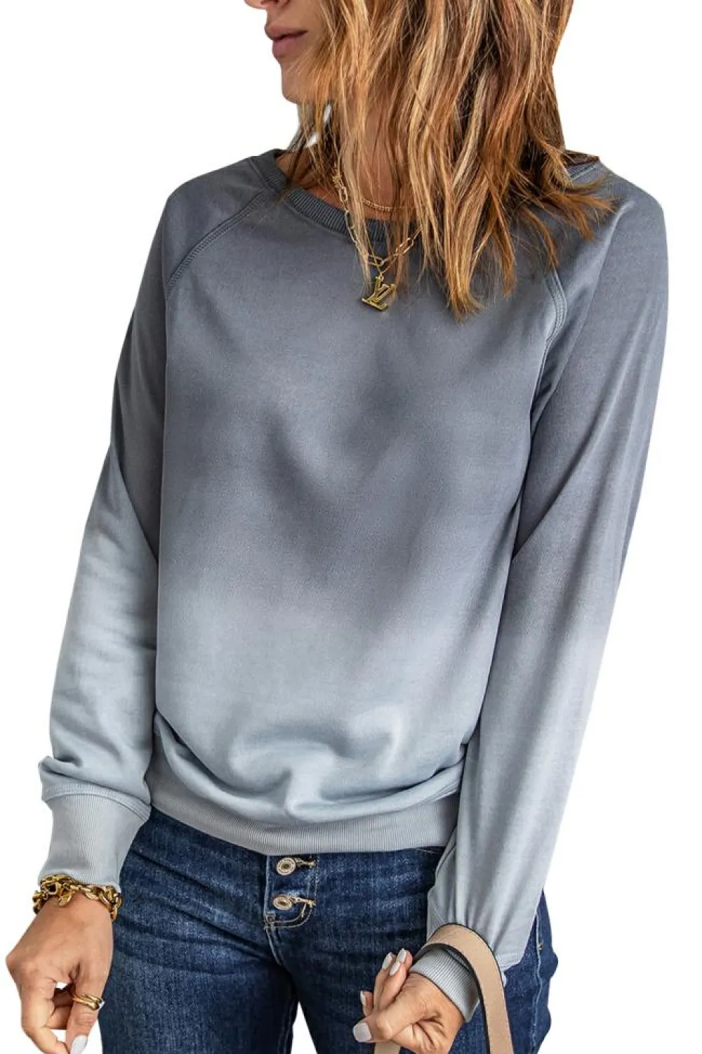 New Dear-Lover Ombre Crewneck Long Sleeve Sweatshirt Gray
