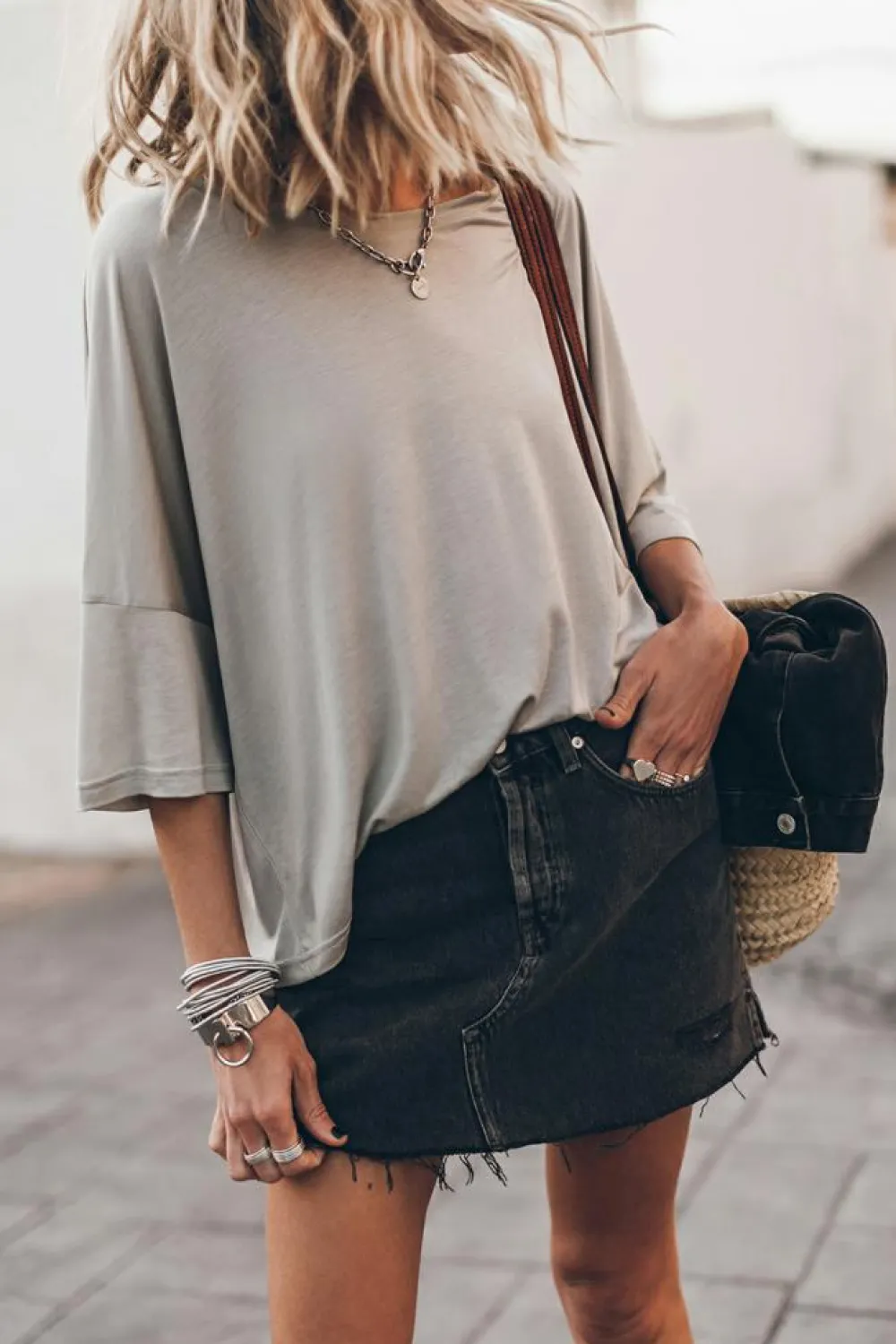 Hot Dear-Lover Oversized Flowy Dropped Shoulder T-shirt Gray
