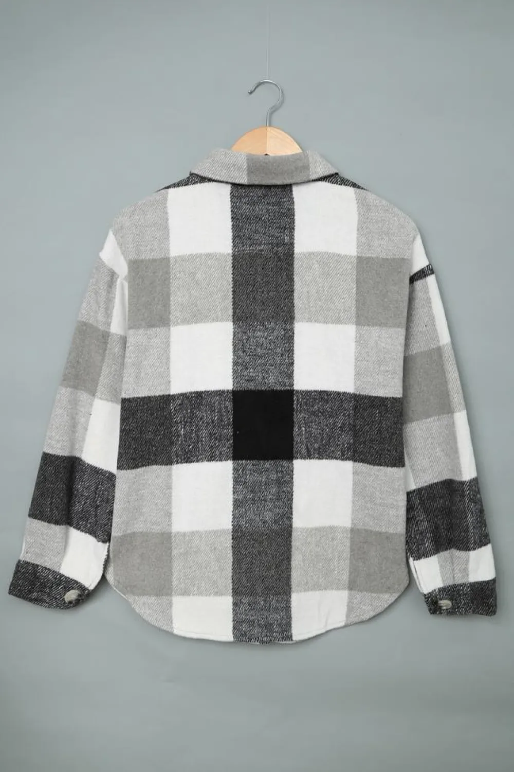 Sale Dear-Lover Plaid Color Block Buttoned Long Sleeve Jacket with Pocket Gray