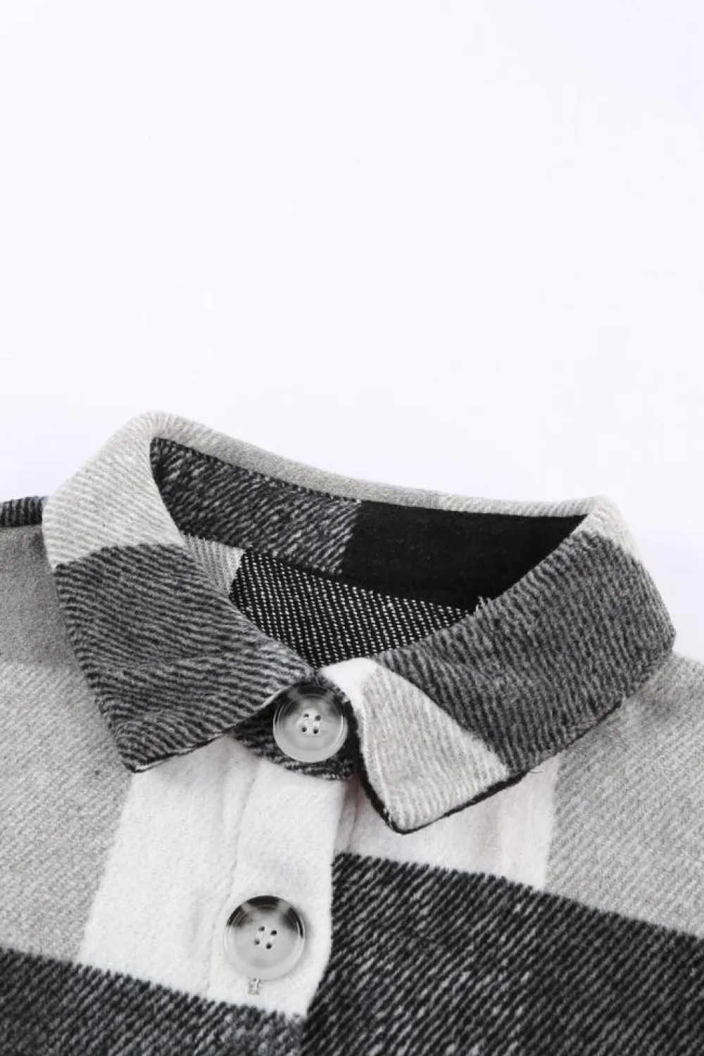Sale Dear-Lover Plaid Color Block Buttoned Long Sleeve Jacket with Pocket Gray