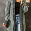 Fashion Dear-Lover Plaid Knitted Long Open Front Cardigan Gray