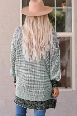 Fashion Dear-Lover Plaid Knitted Long Open Front Cardigan Gray